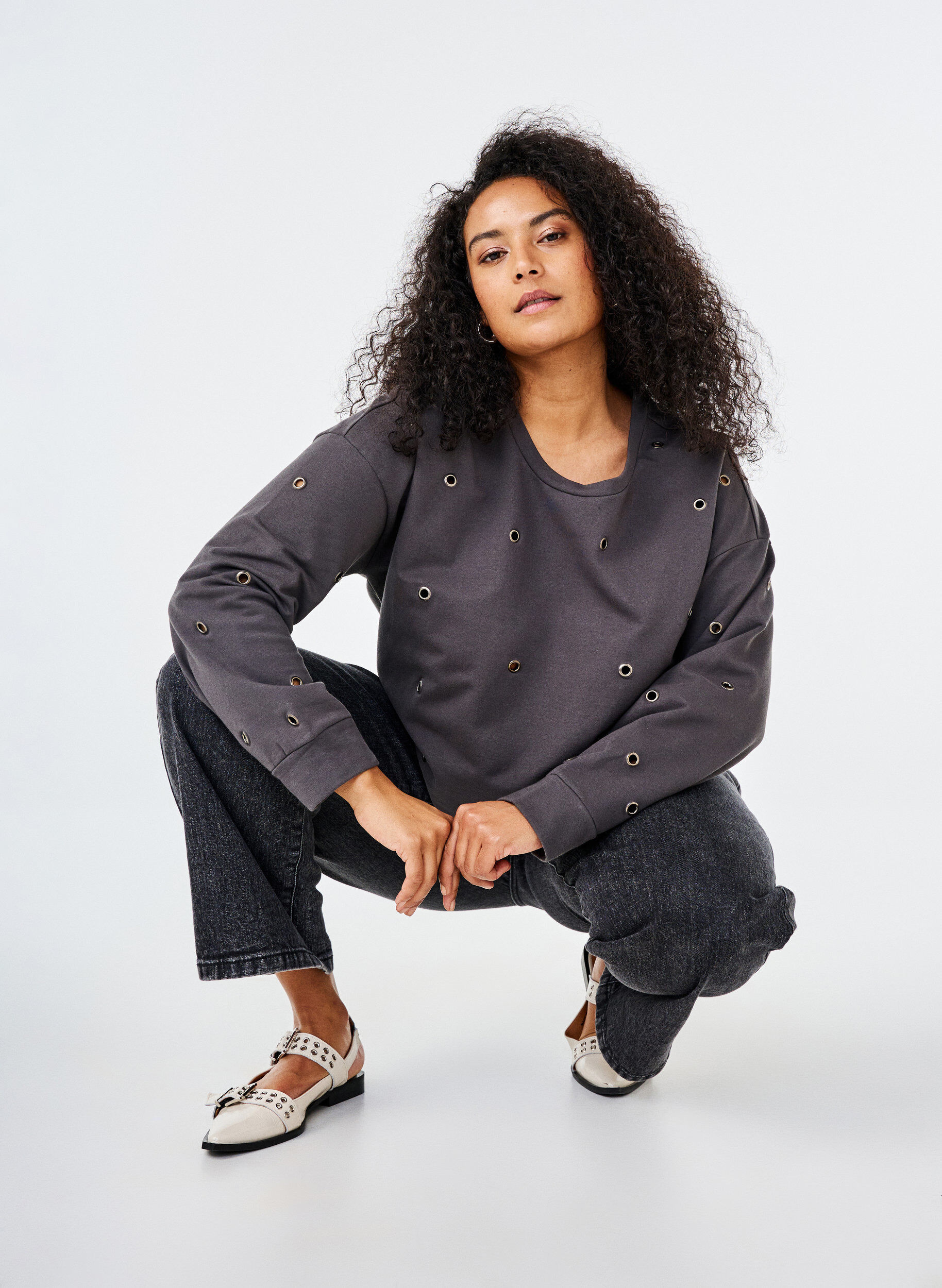 Zizzi Sweat med eyelets, Gr&aring;, Image image number 0