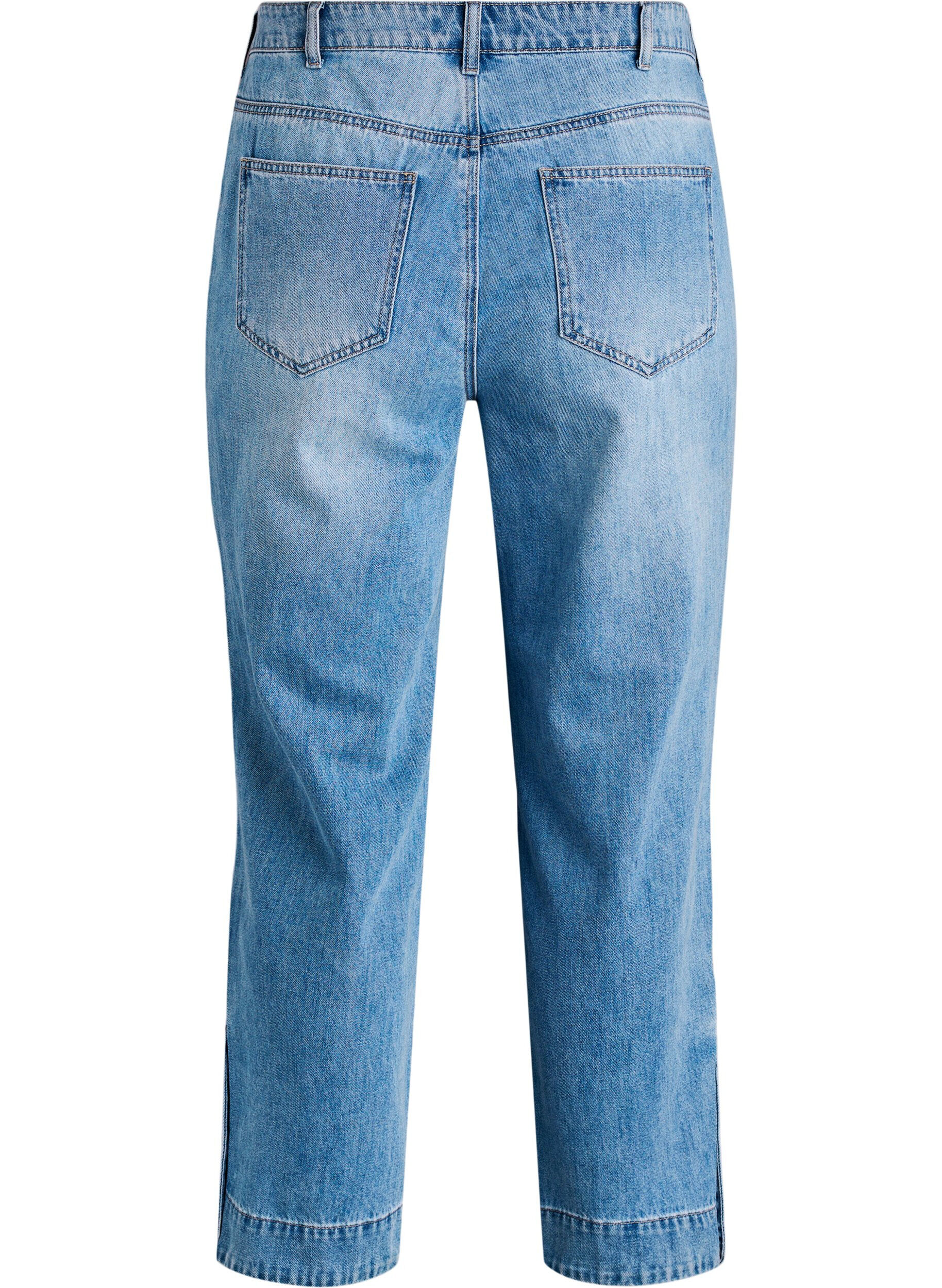 ZizziCropped Kiana jeans med straight fit og knapdetaljer, Bl&aring;, Packshot image number 1