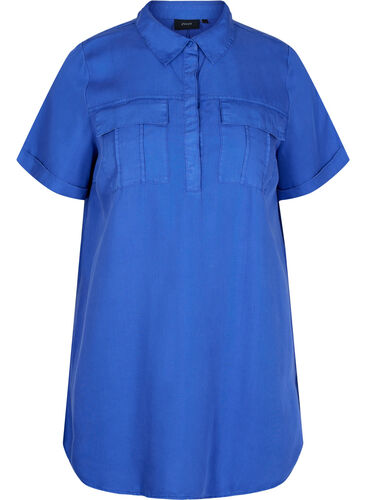 Kortærmet tunika med krave, Dazzling Blue, Packshot image number 0
