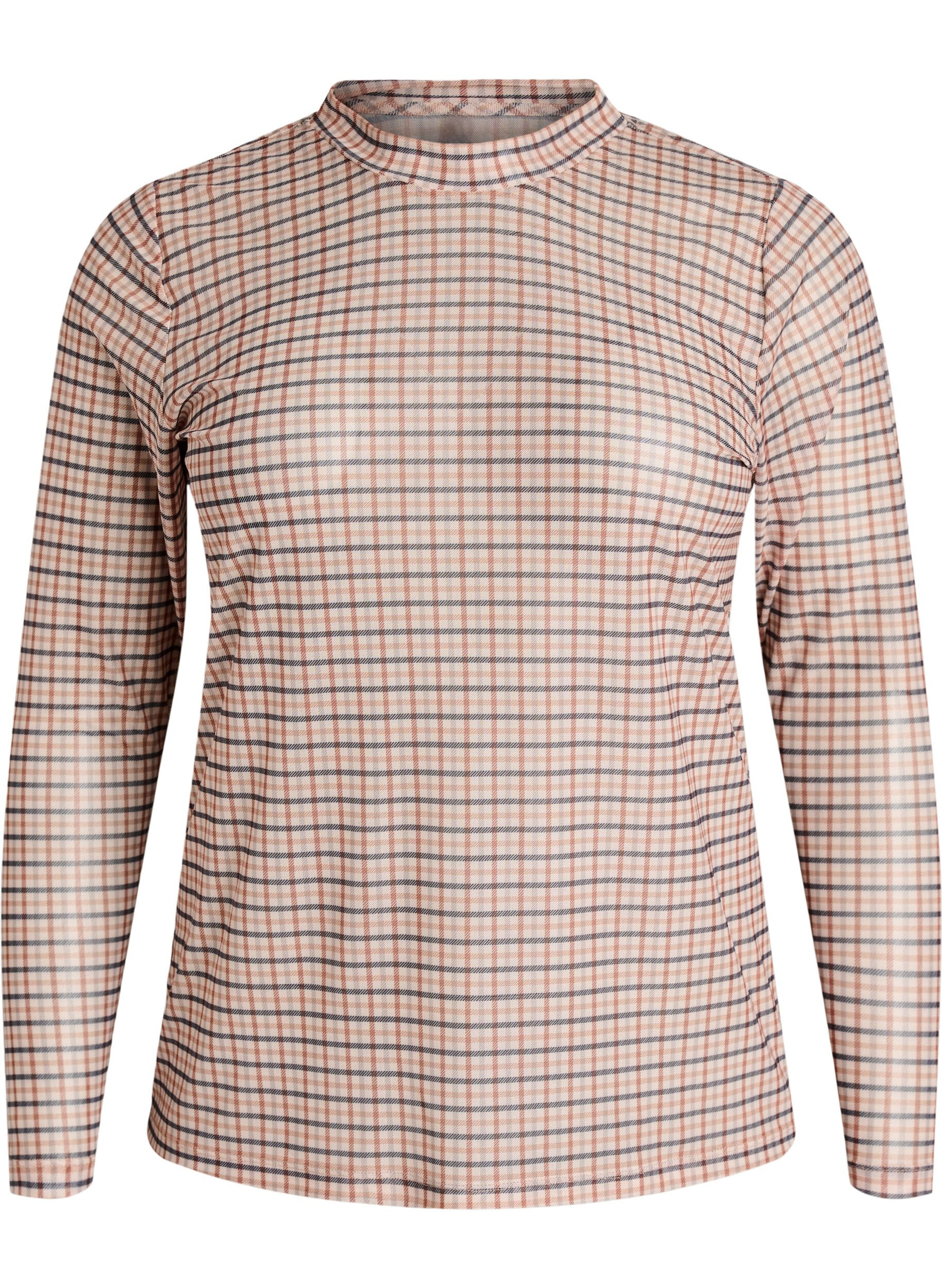 Mesh bluse med ternet m&oslash;nster