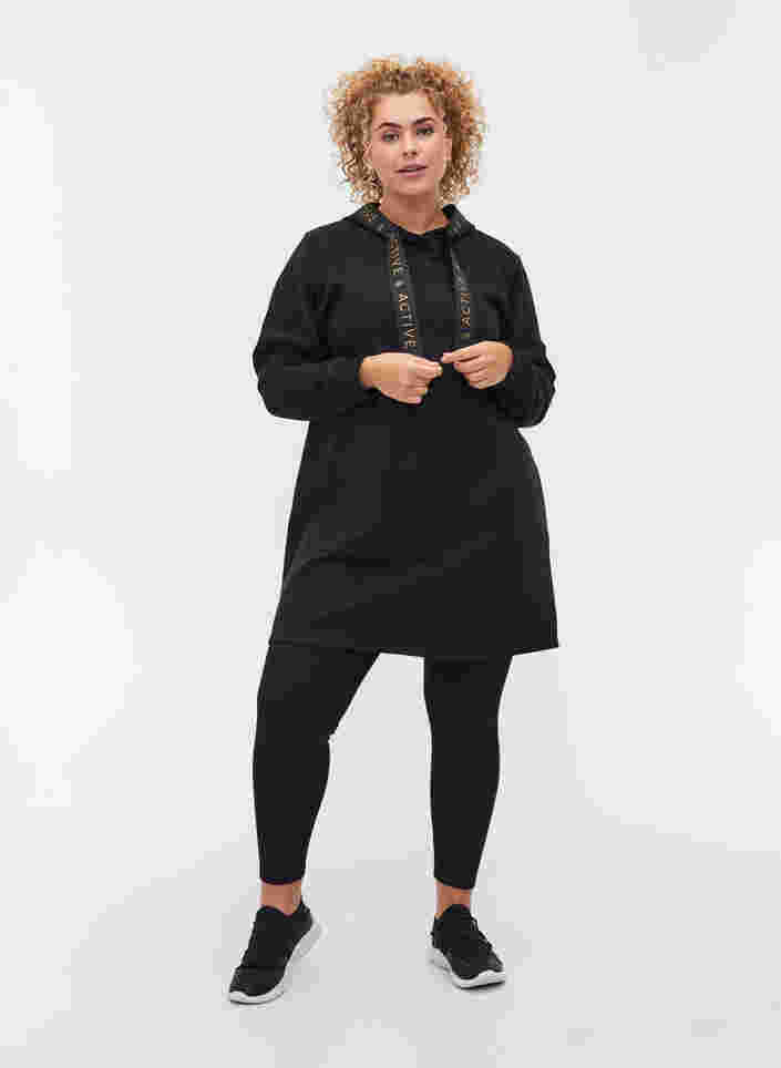 Sweatkjole med hætte og lomme, Black, Model image number 3