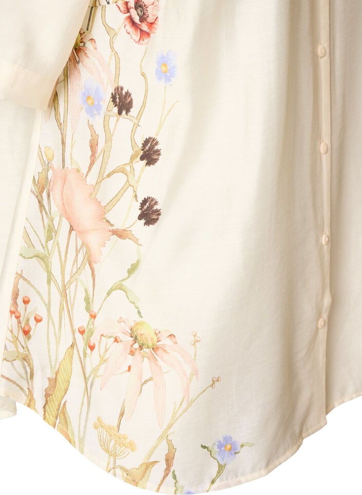 Skjortebluse med albuelange &aelig;rmer og blomster detaljer, Beige, Packshot image number 3