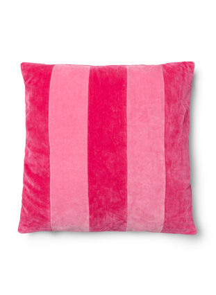 Stribet pudebetræk i velour, Fandango Pink Comb, Packshot image number 0