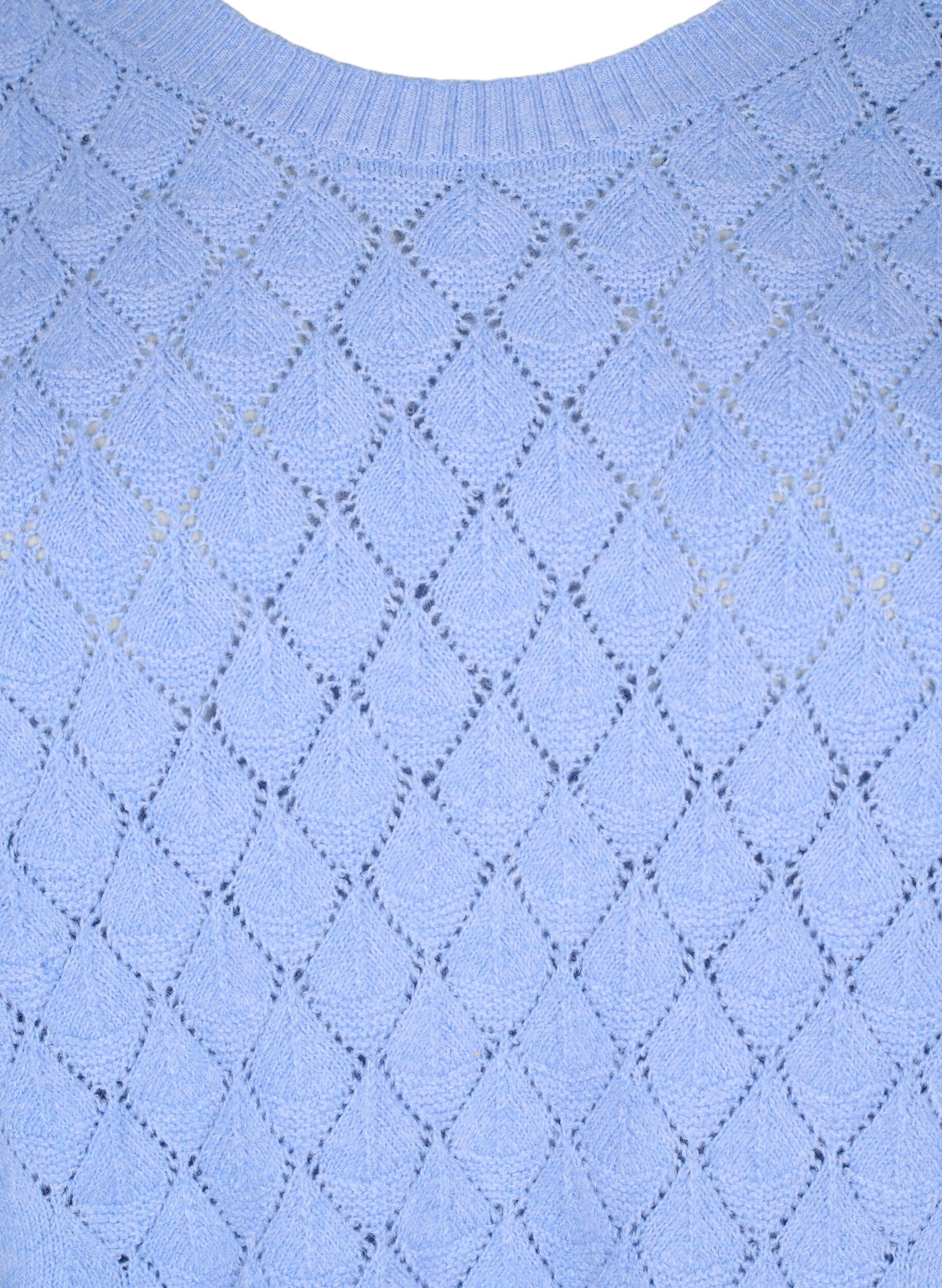 Zizzi Strikbluse med hulm&oslash;nster, Cornflower Blue Mel., Packshot image number 2