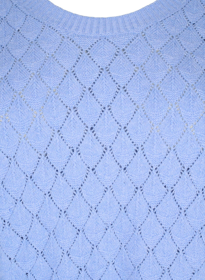 Strikbluse med hulmønster, Cornflower Blue Mel., Packshot image number 2