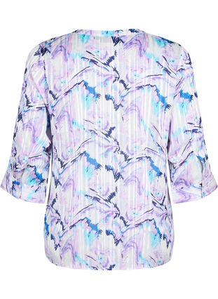 Bluse med print og 3/4 ærmer, Blue Lilac AOP, Packshot image number 1