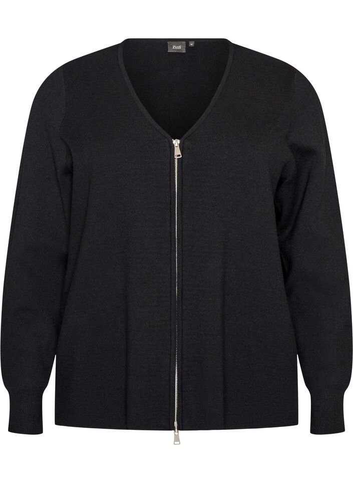 Cardigan med 2-vejslynl&aring;s, Sort, Packshot image number 0