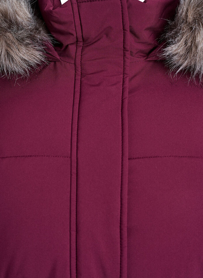 Vandafvisende parka med hætte og imiteret pelskant, Mørk Bordeaux, Packshot image number 2