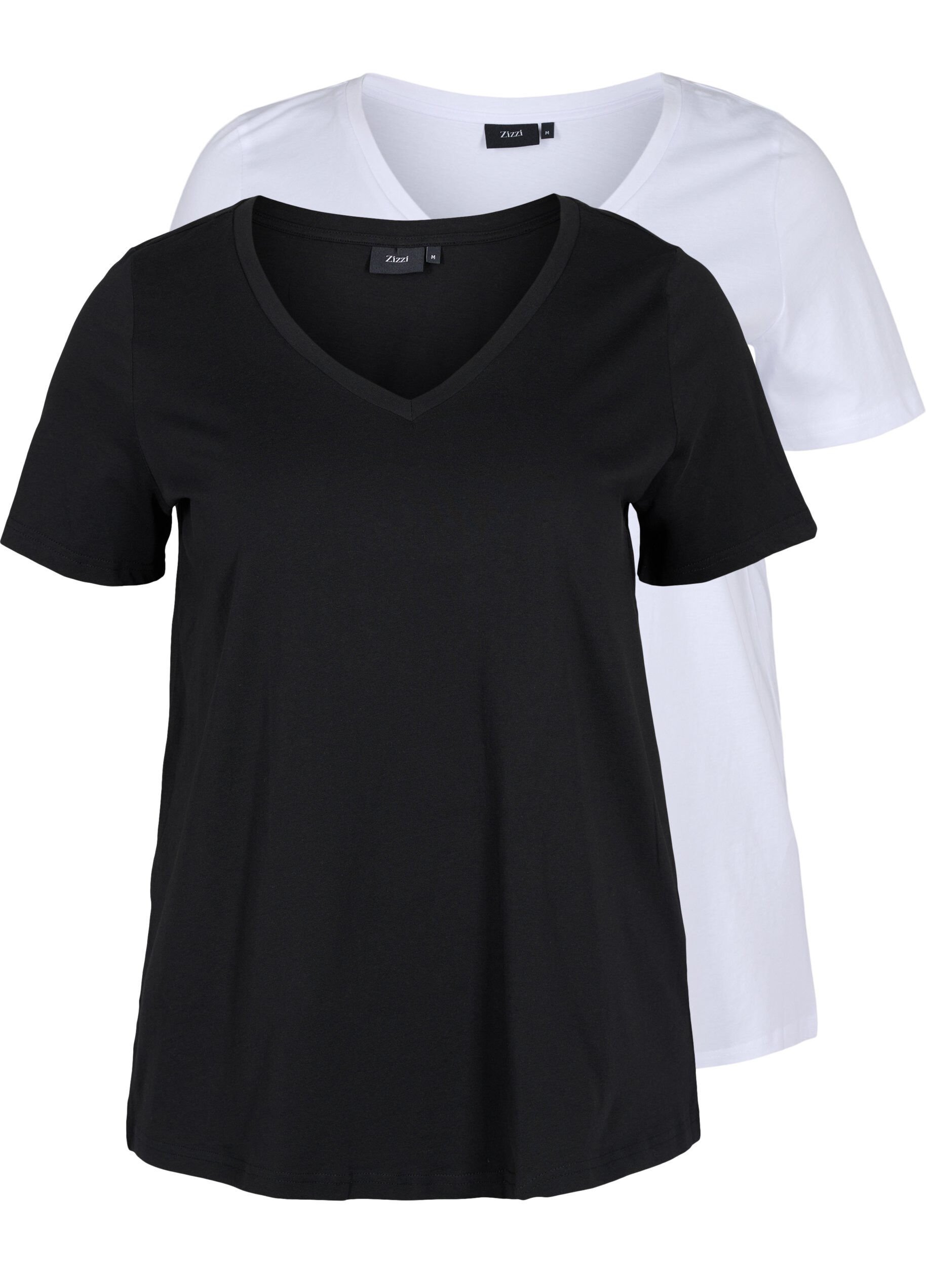Zizzi 2-pak basis t-shirt i bomuld, Black/Bright W, Packshot image number 0