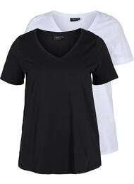2-pak basis t-shirt i bomuld, Black/Bright W