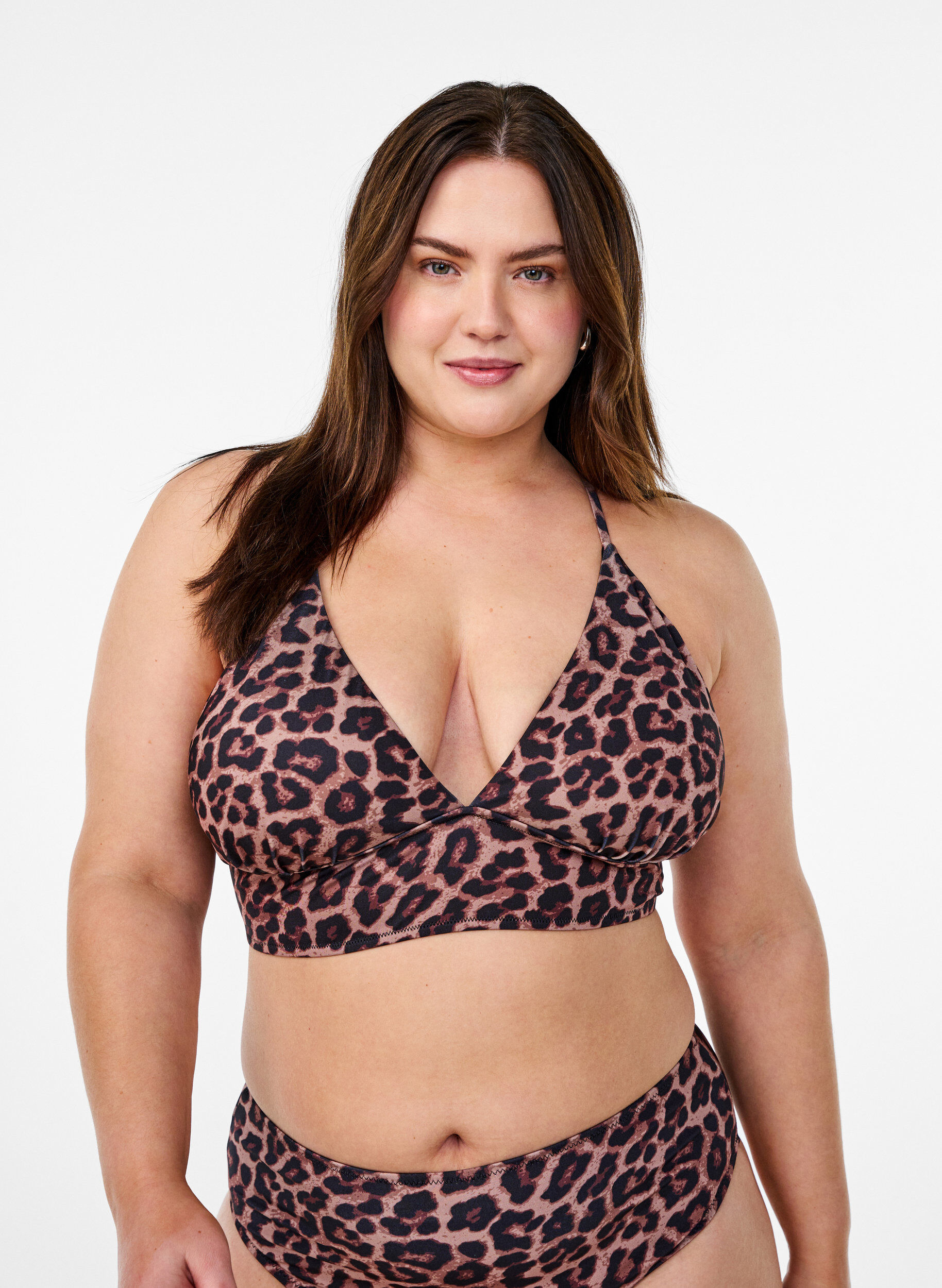 Zizzi Leopard bikinitop med bindeb&aring;nd bagp&aring;, Brun, Model image number 0