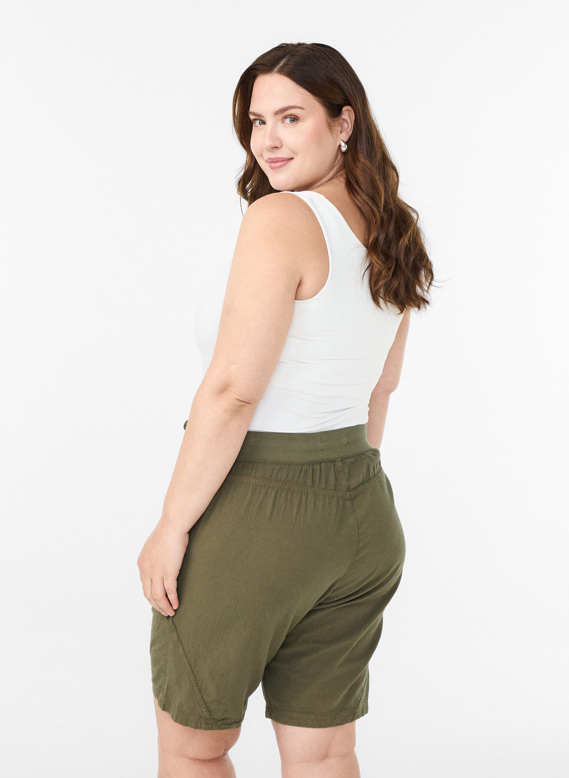 ZizziL&oslash;se shorts i bomuld med lommer, Gr&oslash;n, Model image number 2