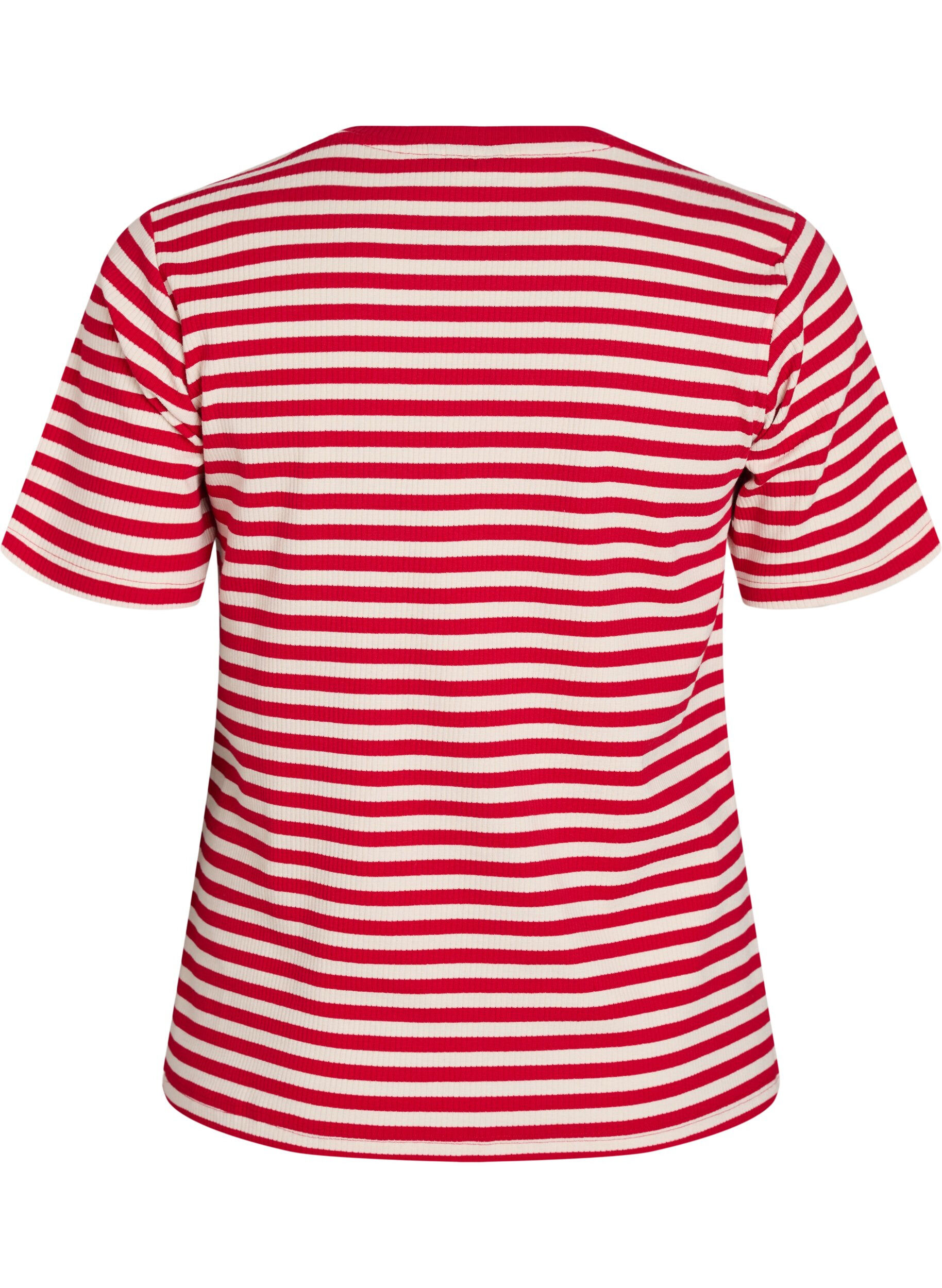 ZizziStribet t-shirt med ribstruktur, R&oslash;d, Packshot image number 1