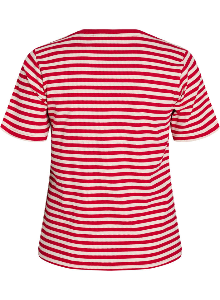 Stribet t-shirt med ribstruktur, R&oslash;d, Packshot image number 1