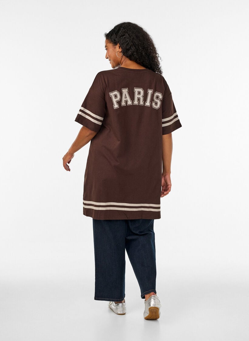 Kort t-shirtkjole med sporty detaljer, Brun, Model image number 2