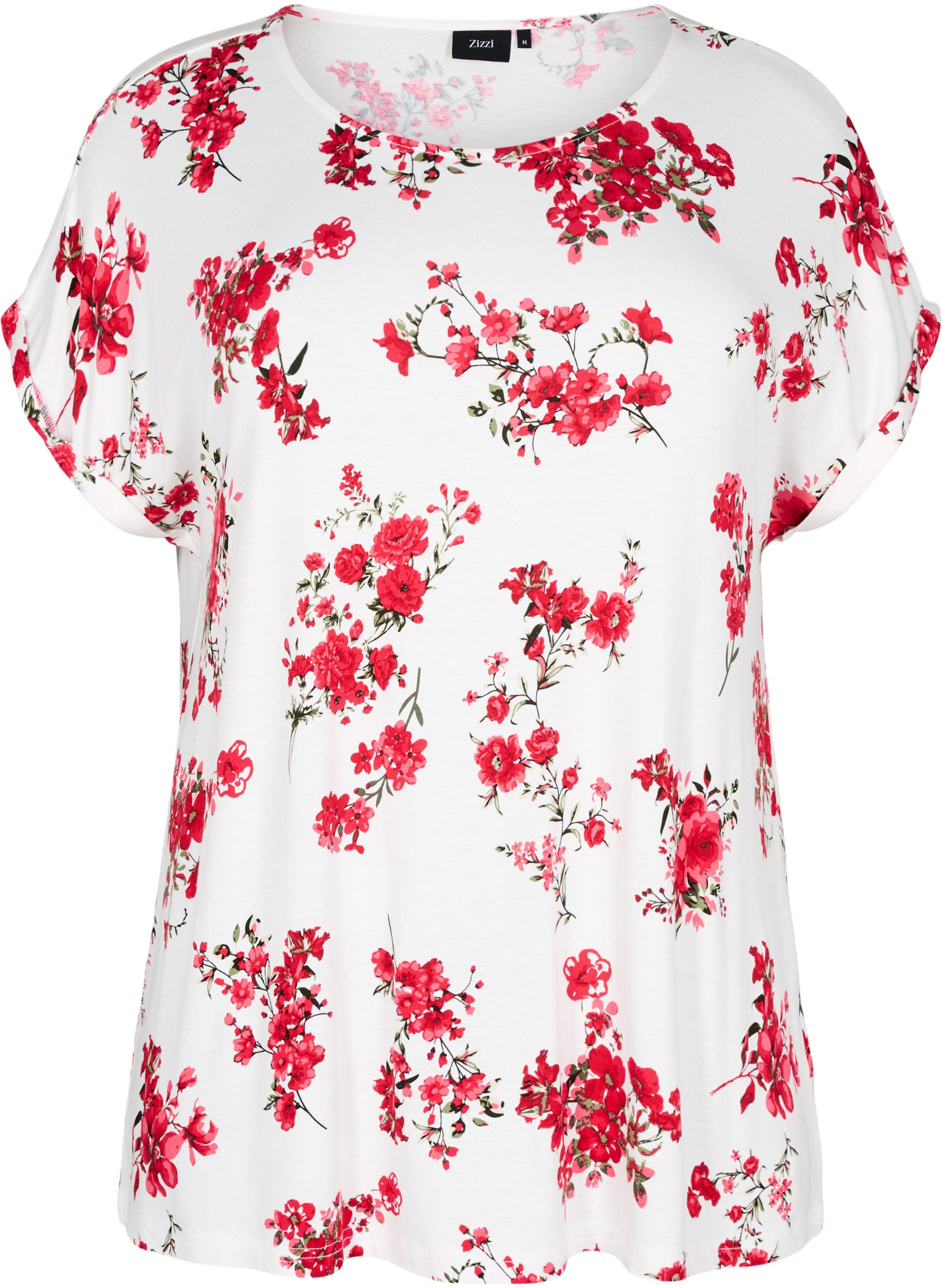 Zizzi T-shirt med blomsterprint, R&oslash;d, Packshot image number 0