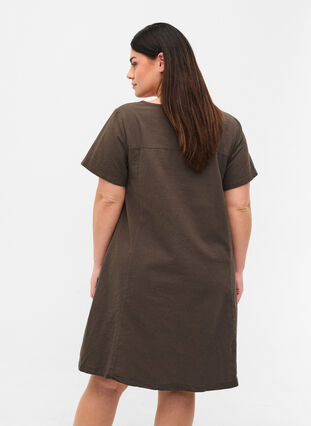 Kortærmet kjole i bomuld, Khaki Green, Model image number 1