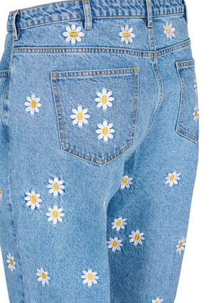 Croppede Mille jeans med broderede blomster, Light Blue Flower, Packshot image number 3