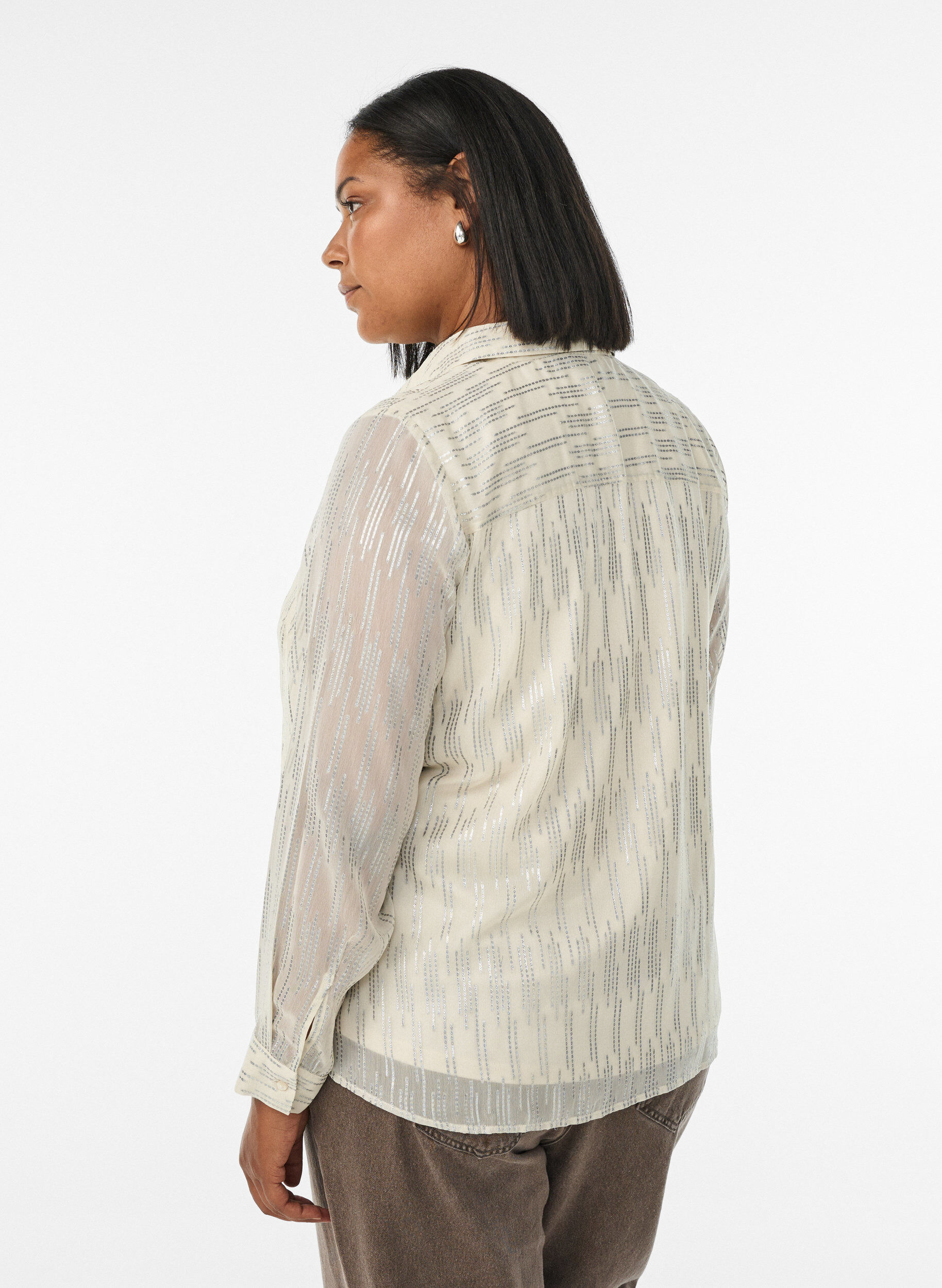 Zizzi Skjorte med glitrende m&oslash;nster, Vanilla, Model image number 2