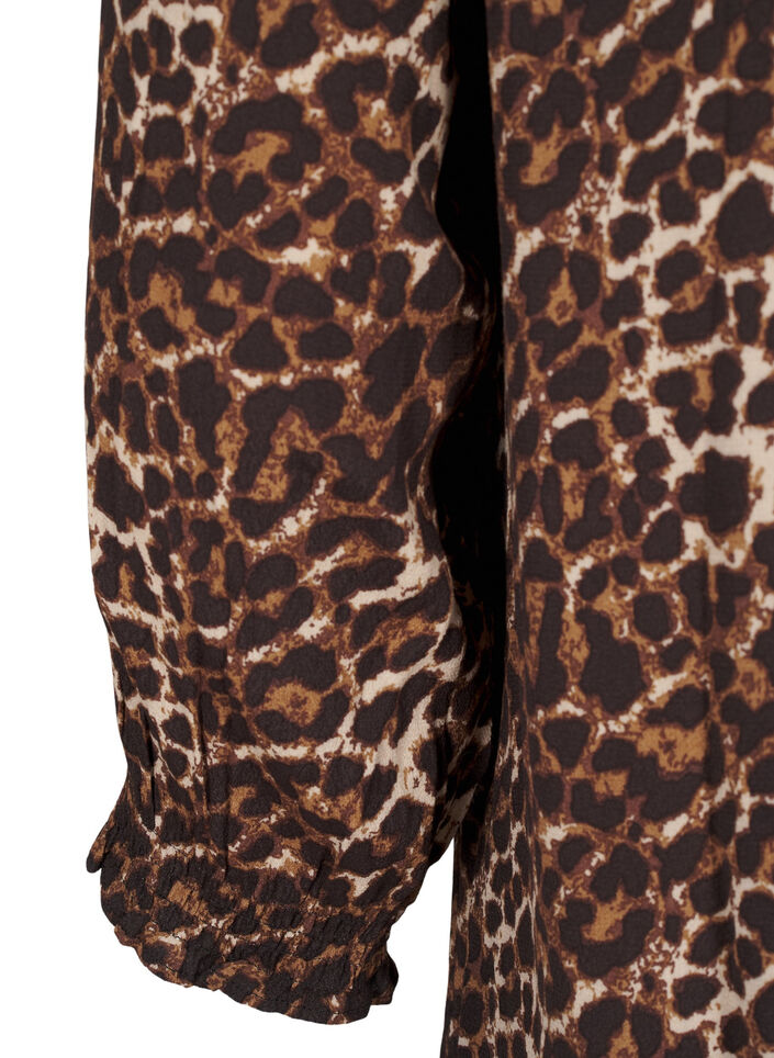 Lang kjole med leopardprint og 3/4 ærmer, Leo AOP, Packshot image number 3