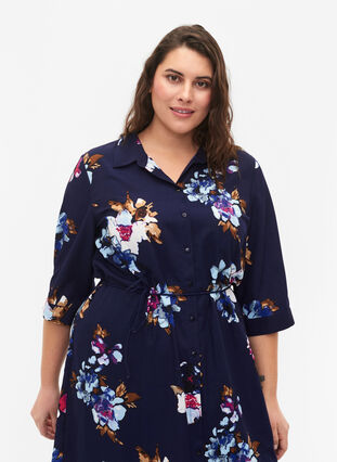 FLASH - Skjortekjole med print, Big Blue Flower, Model image number 2