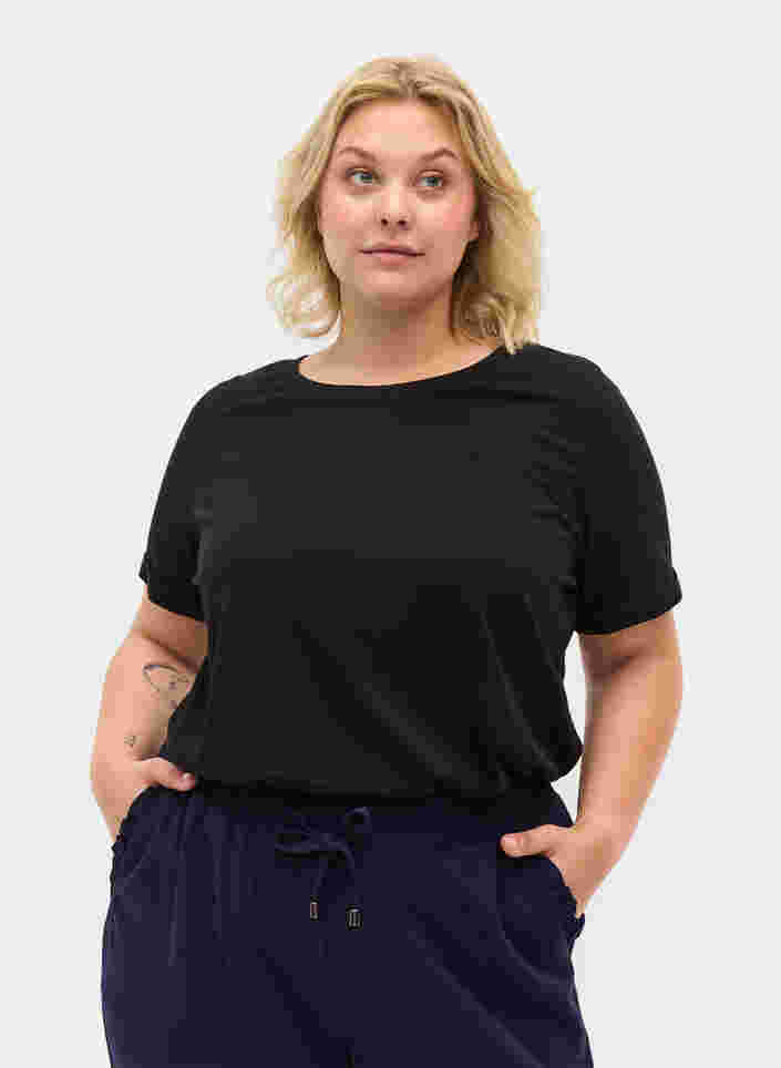 Basis t-shirt i bomuld, Black, Model image number 0