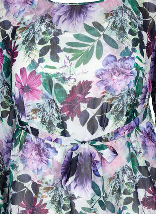 Blomstret midikjole med lange ærmer, Purple Flower mix, Packshot image number 2