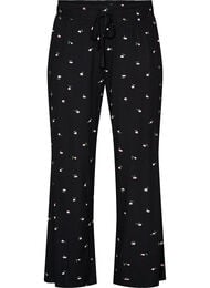Pyjamasbukser med ribstruktur og blomsterprint, Sort