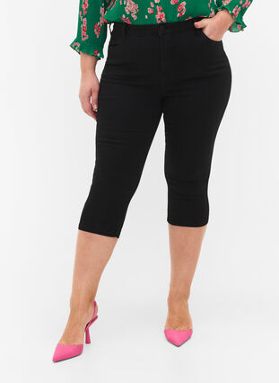 Højtaljede Amy capri jeans med super slim fit, Black, Model image number 2