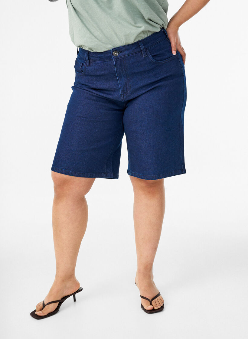 L&oslash;se denimshorts med h&oslash;j talje, Bl&aring;, Model image number 3