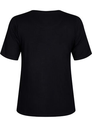 T-shirt i viskose med ribstruktur, Black, Packshot image number 1