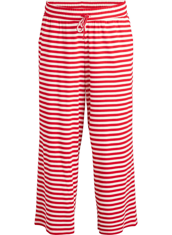 Stribede natbukser med h&oslash;j talje og brede ben, R&oslash;d, Packshot image number 0