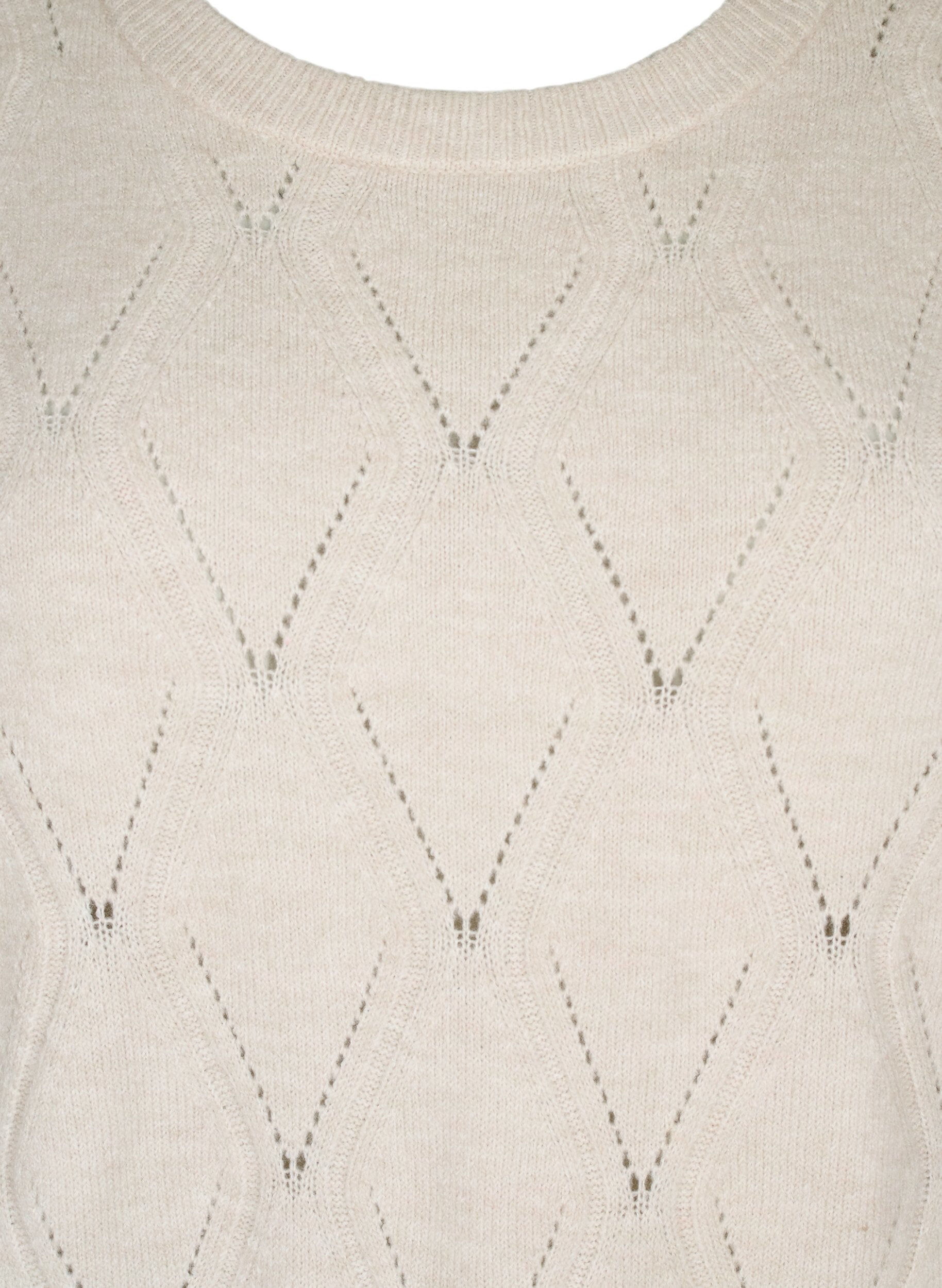 Zizzi Lang&aelig;rmet strikkjole med hulm&oslash;nster, Birch Mel., Packshot image number 2