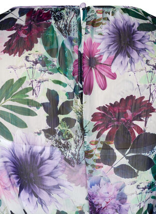 Blomstret midikjole med lange ærmer, Purple Flower mix, Packshot image number 3