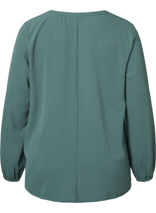 Ensfarvet bluse med v-hals, Mallard Green, Packshot image number 1
