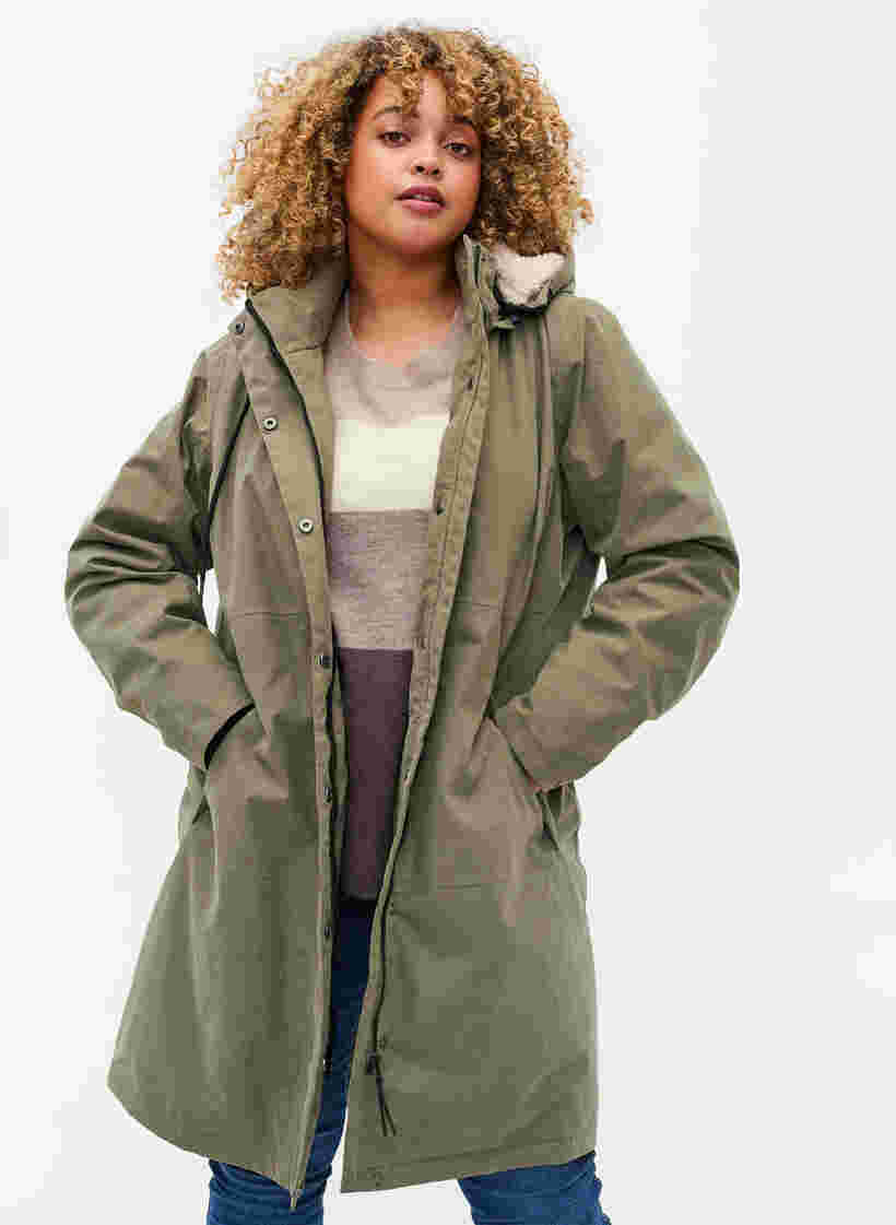 Vandtæt jakke med aftagelig hætte, Dusty Olive, Model image number 0