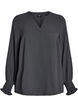 Bluse med smock manchetter og V-udsk&aelig;ring, Gr&aring;, Packshot image number 0