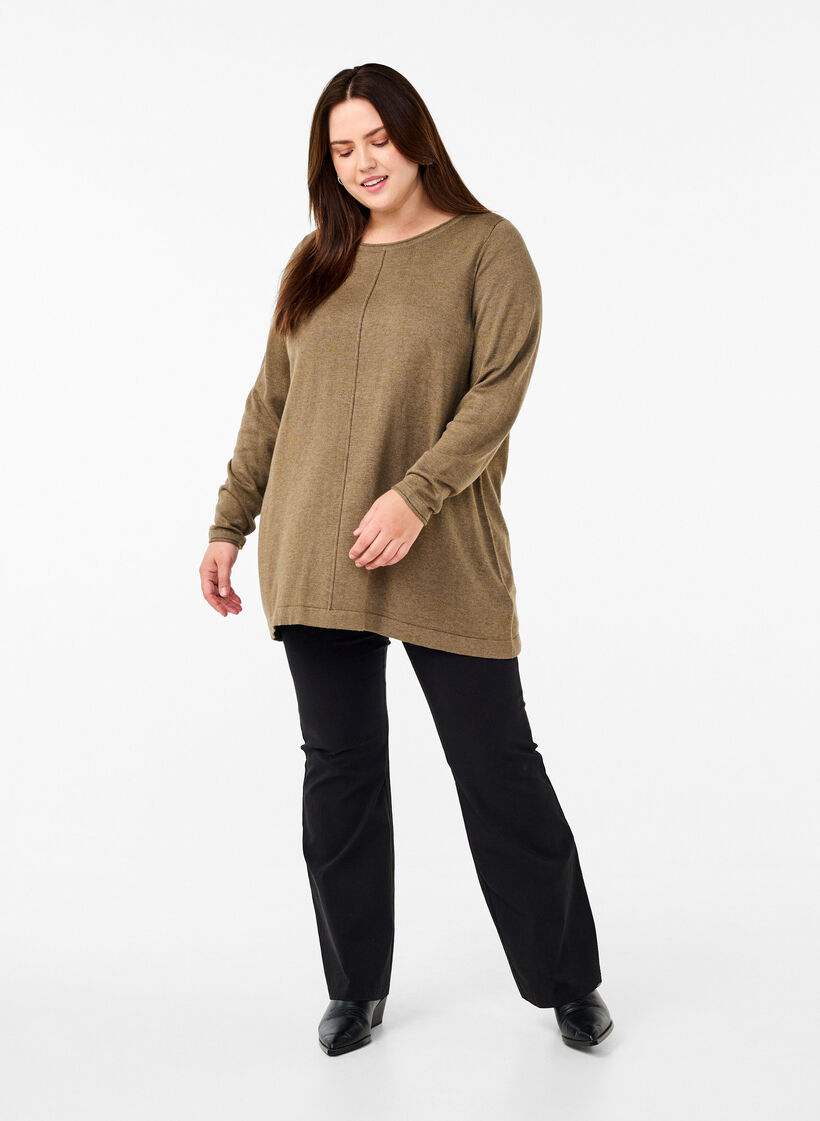 Strikbluse i bomulds-viskosemix, Grøn, Model image number 1