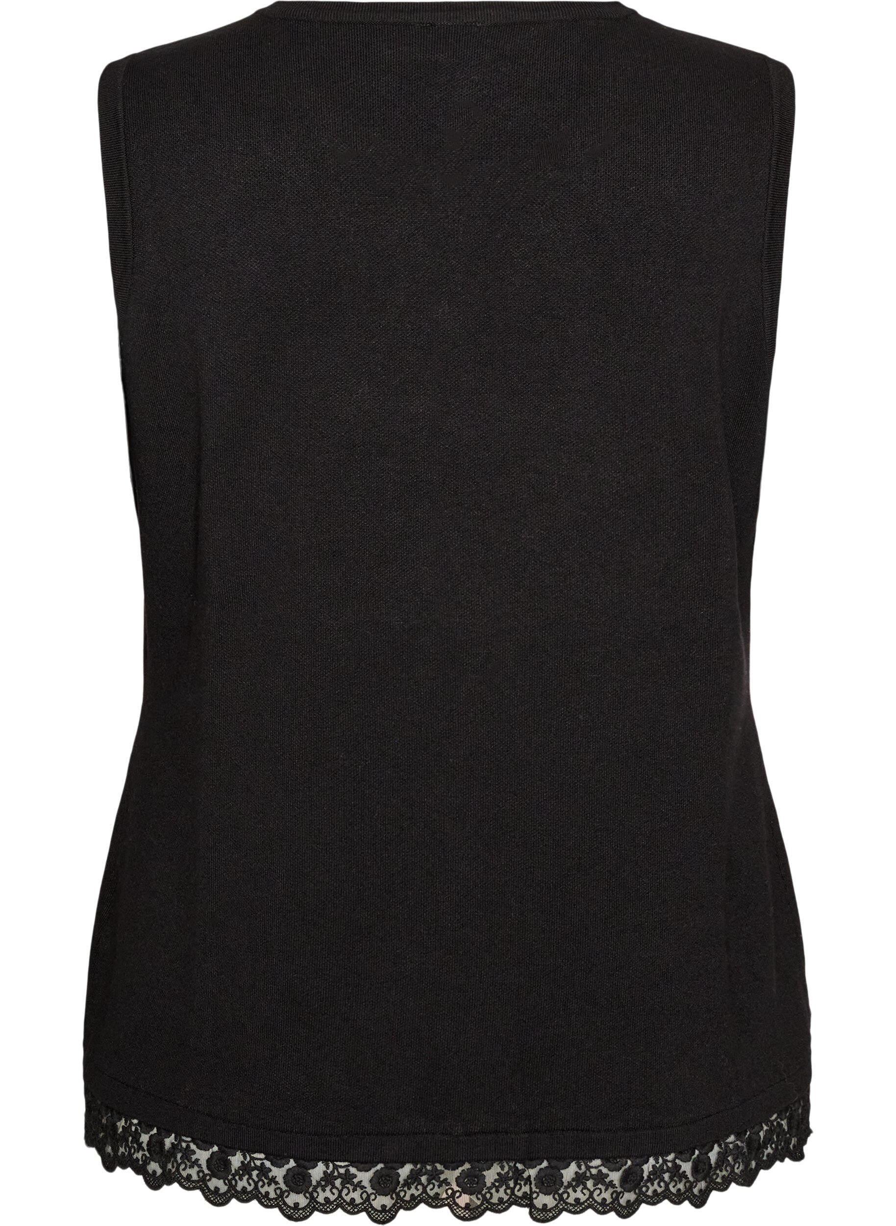 ZizziStrikvest med blondekant, Sort, Packshot image number 1