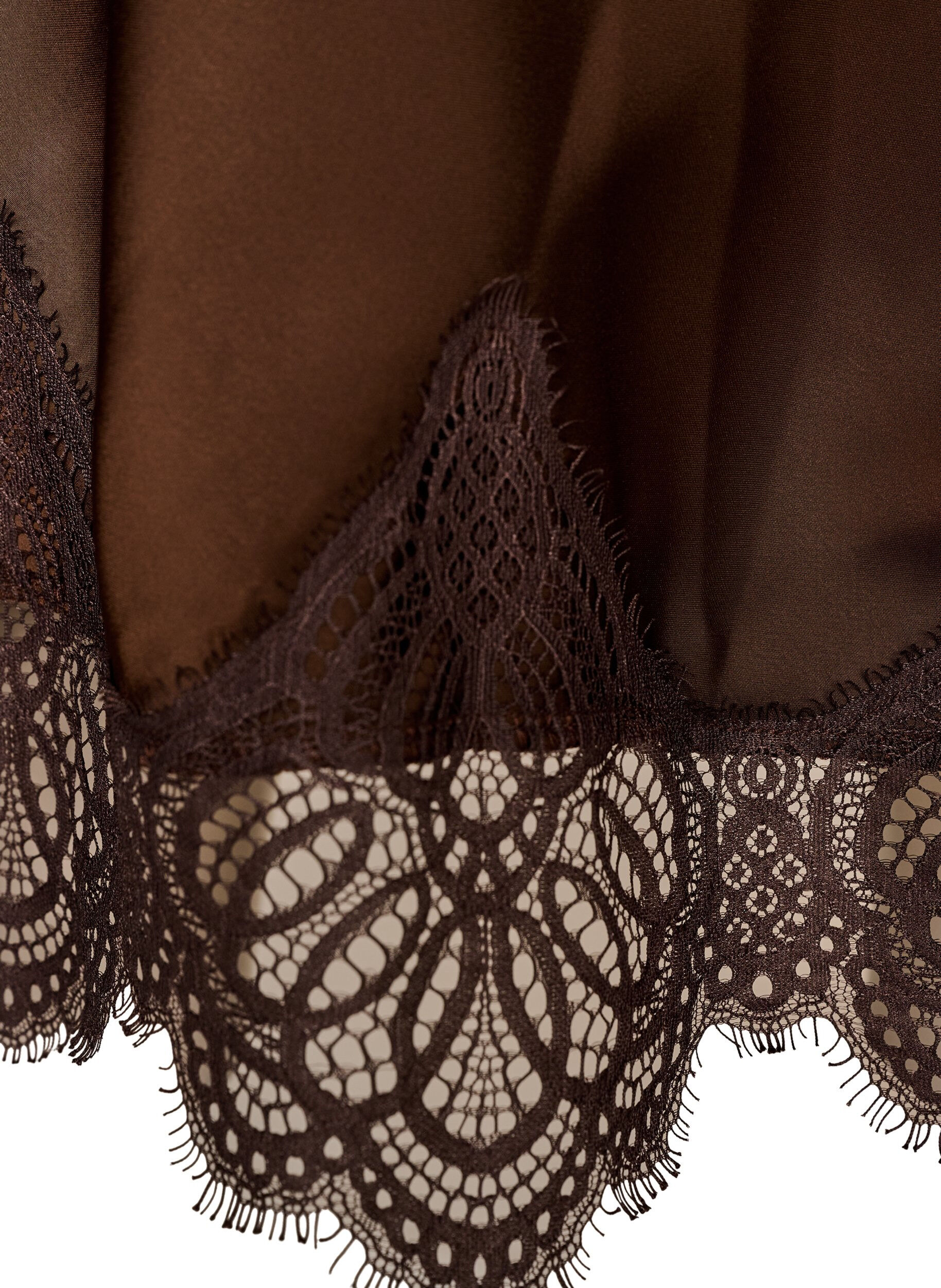 ZizziMidi satinnederdel med blondekant, Brun, Packshot image number 3