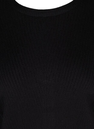 Strikbluse med rund hals og ballonærmer, Black, Packshot image number 2