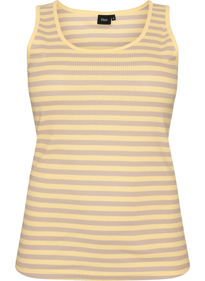 Stribet tanktop med ribstruktur, Gul, Packshot image number 0