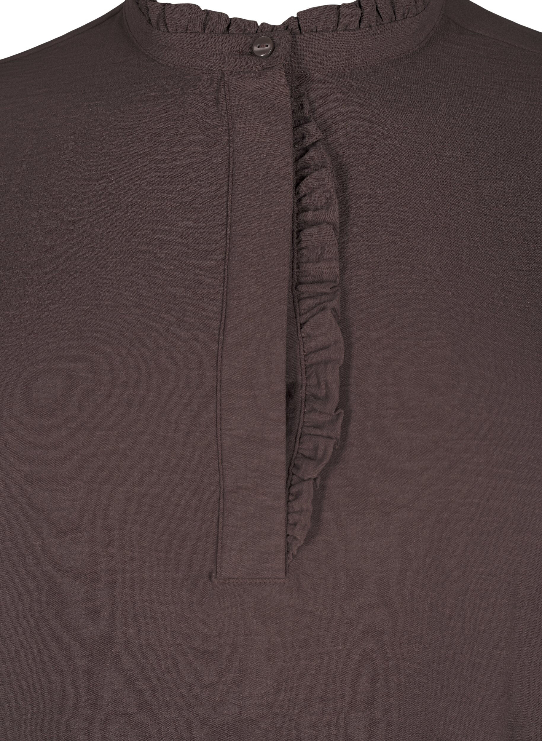 Zizzi Lang&aelig;rmet kjole med fl&aelig;sedetaljer , Chocolate Martini, Packshot image number 2