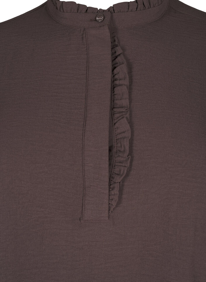 Langærmet kjole med flæsedetaljer , Chocolate Martini, Packshot image number 2