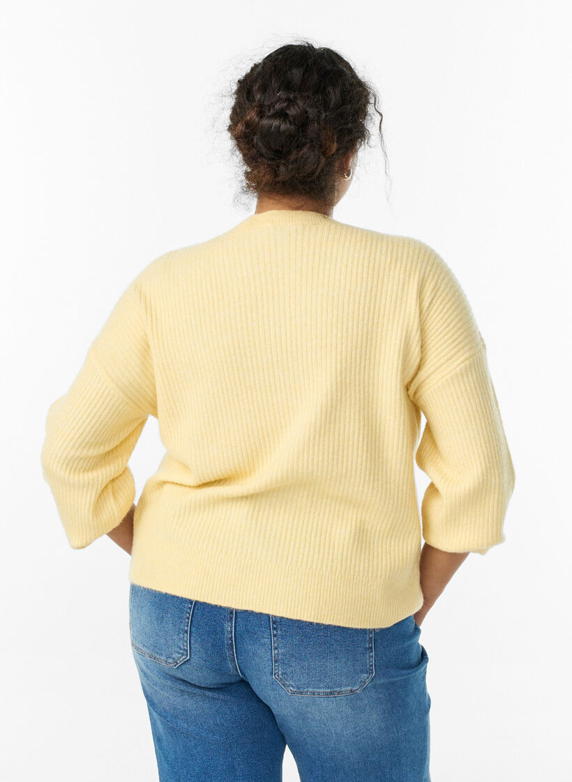 Ribstrikket cardigan med knapper, Gul, Model image number 2