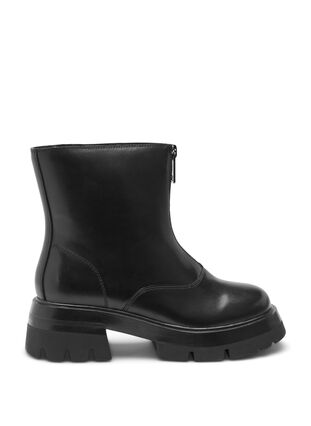 Kort wide fit læderstøvle med lynlås, Black, Packshot image number 0