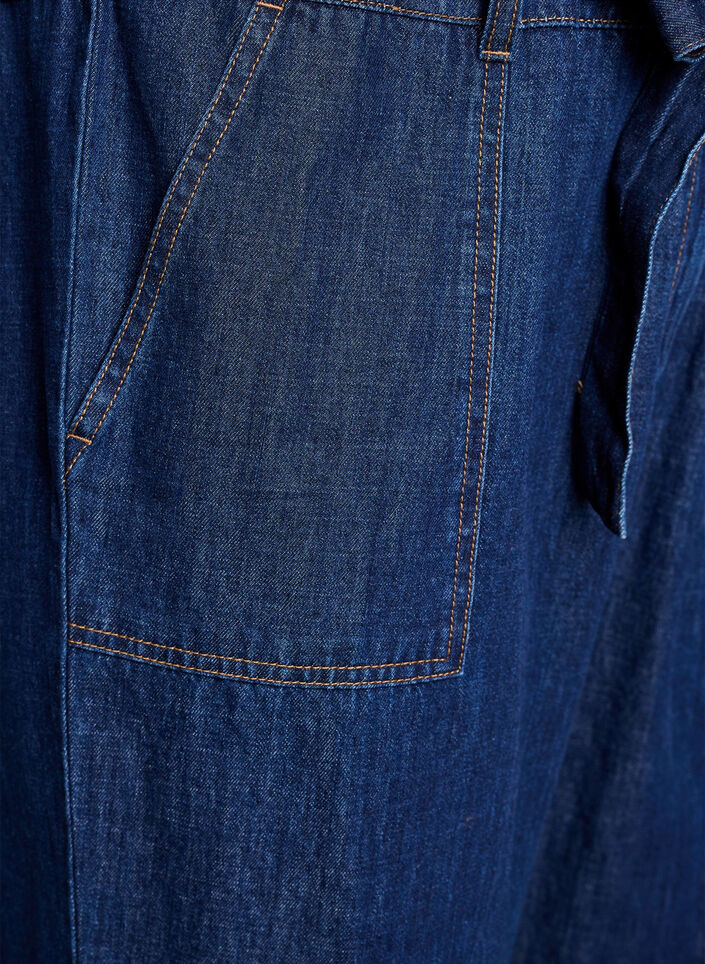 Denim jumpsuit med korte &aelig;rmer og bindeb&aelig;lte, Bl&aring;, Packshot image number 3