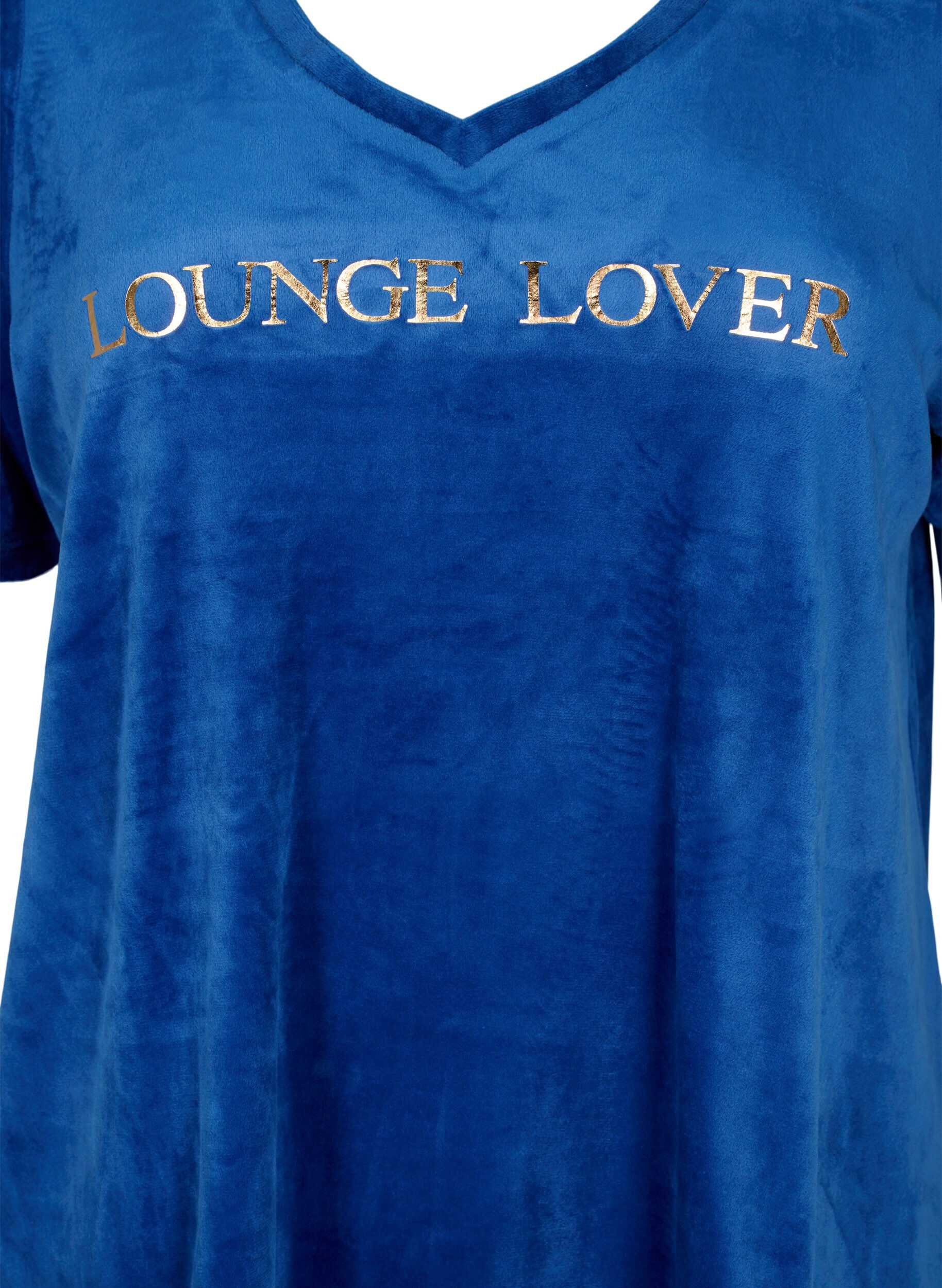 Zizzi T-shirt i velour med v-hals, Monaco Blue, Packshot image number 2