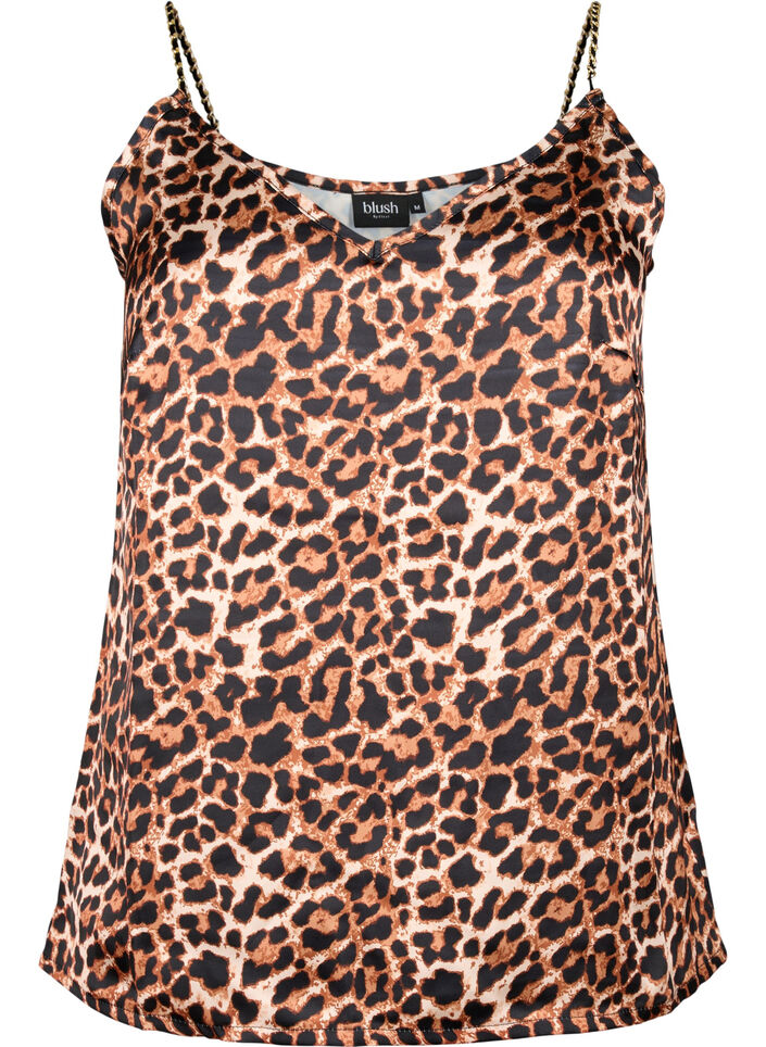Leoprintet top med kædestropper, Leopard AOP, Packshot image number 0