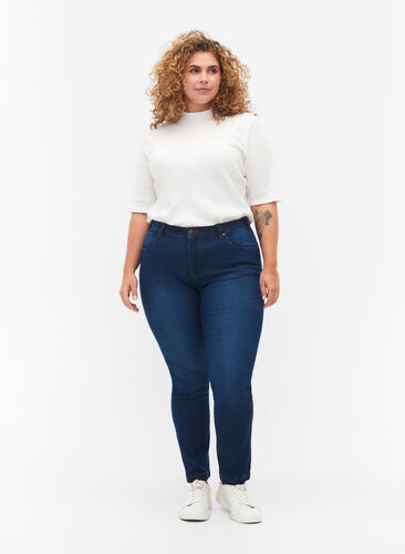 Slim fit Emily jeans med normal talje, Blue denim, Model image number 0